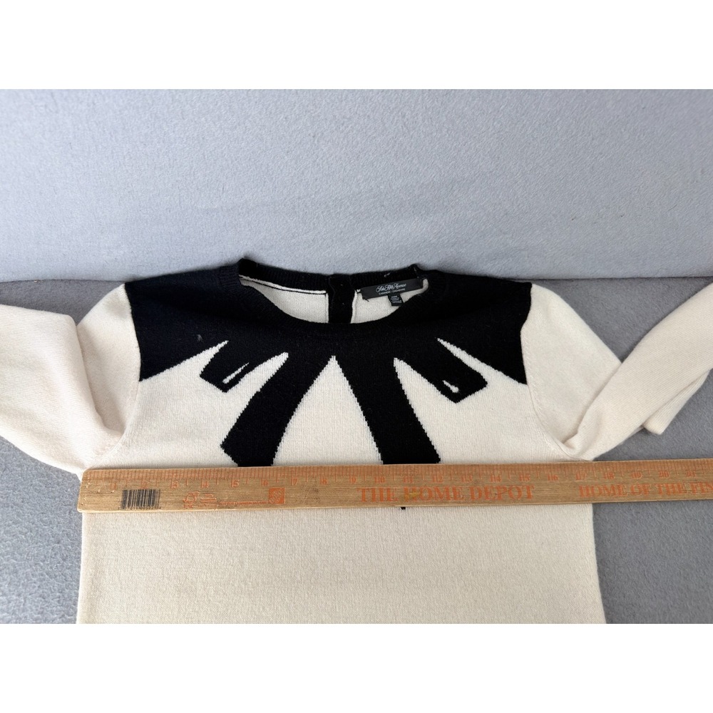 Saks Fifth Avenue Cashmere Sweater Women M Ivory Black Bow Quiet Luxury Feminine - Picture 10 of 14